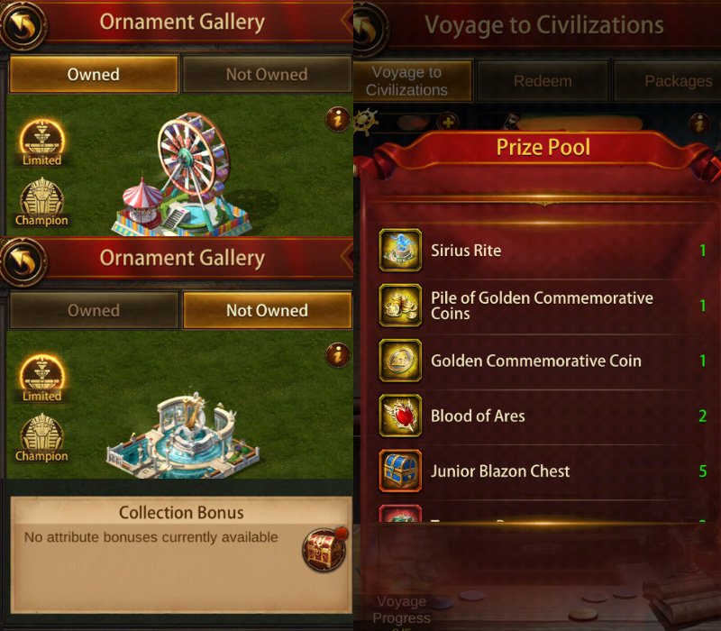 Ornament Collection Bonus & Voyage to Civilizations Prize Pool