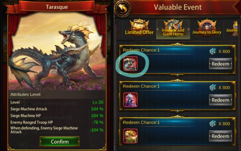 Evony 2026 Maple Syrup Festival Ironhide and Giant Horns Spiritual Beast Tarasque