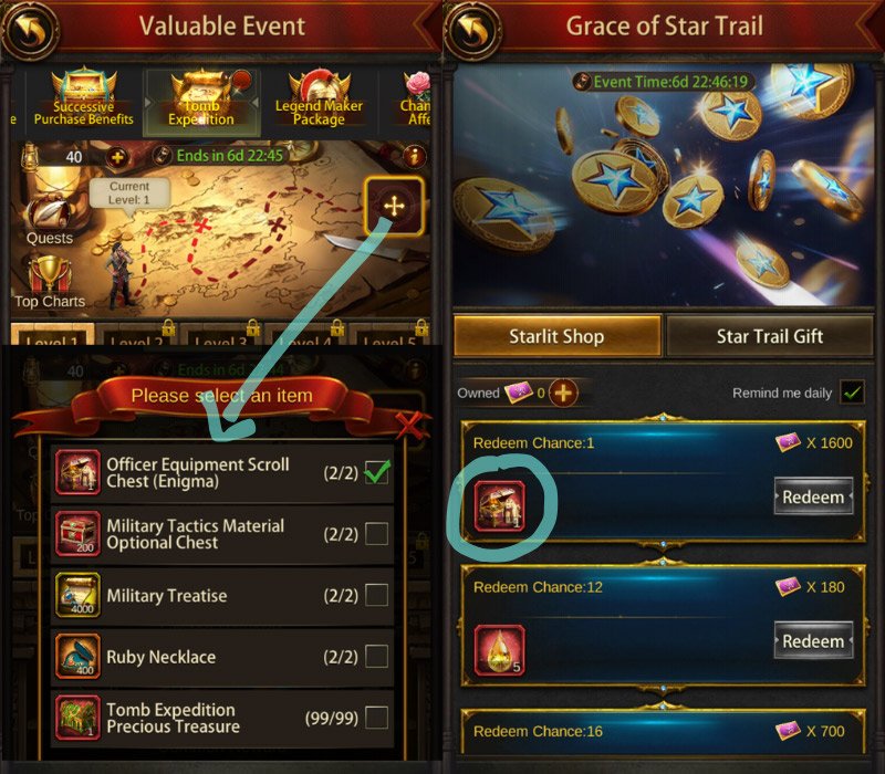 Officer Equipment in Tomb Expedition and Grace of Star Trail