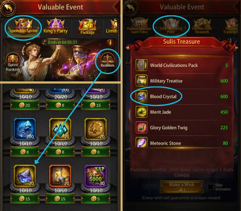 Some Events to Get Blood Crystal